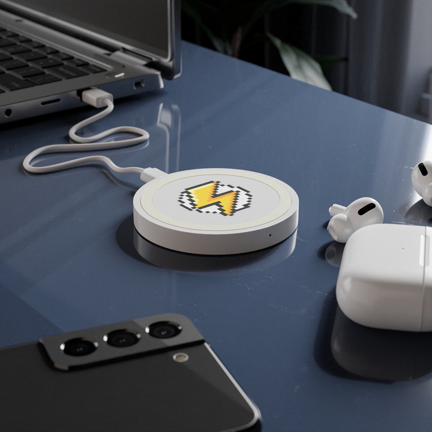 Pixel Lightning Wireless Charging Pad, Gamer Charging Station, Retro Gaming Gadget, Phone Charger, Unique Tech Gift