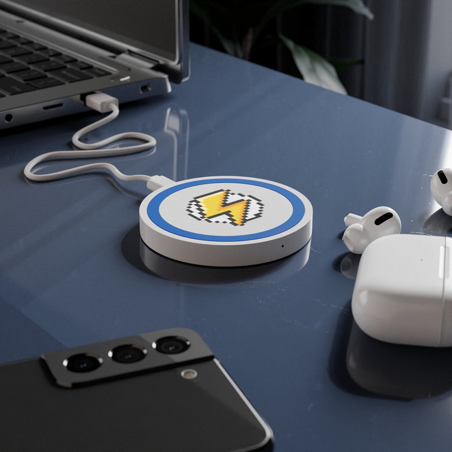 Pixel Lightning Wireless Charging Pad, Gamer Charging Station, Retro Gaming Gadget, Phone Charger, Unique Tech Gift