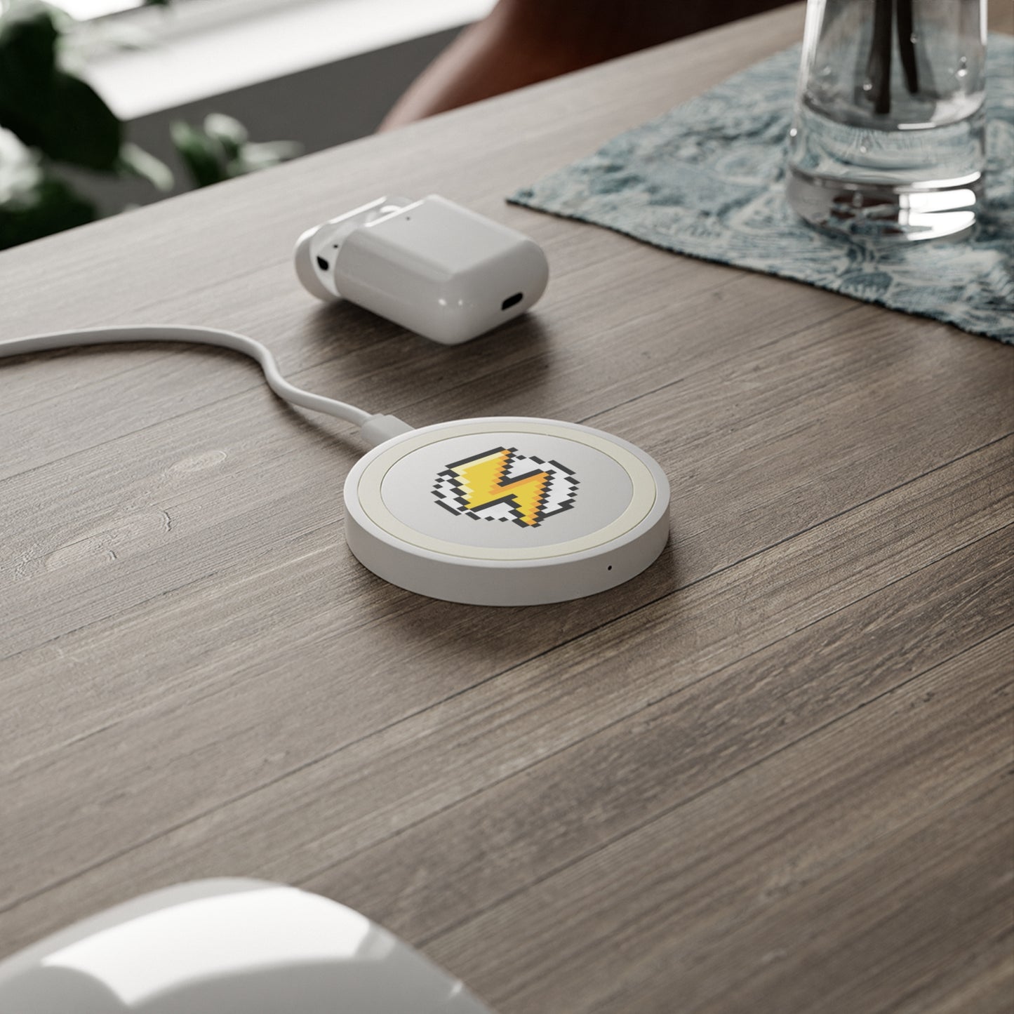 Pixel Lightning Wireless Charging Pad, Gamer Charging Station, Retro Gaming Gadget, Phone Charger, Unique Tech Gift