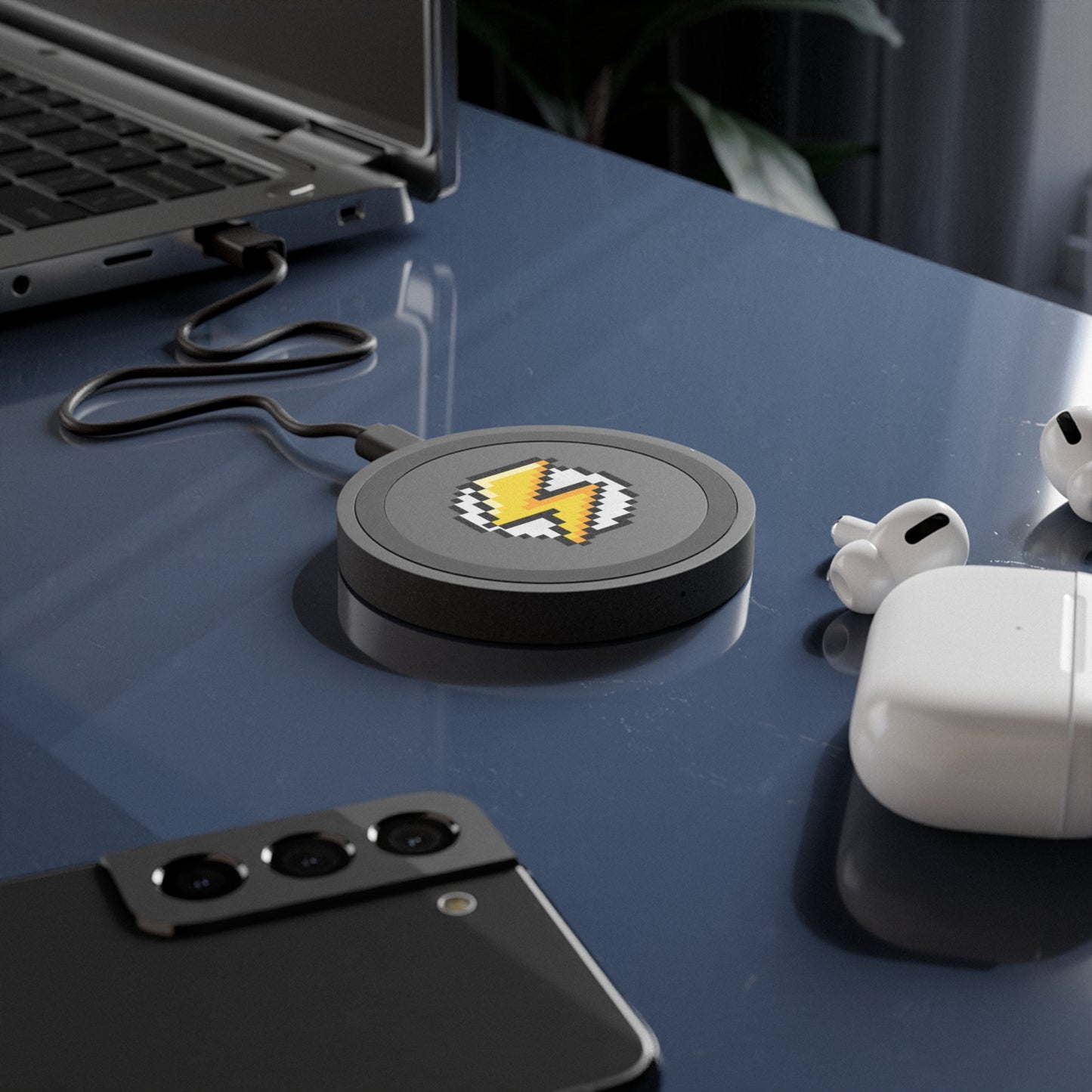 Pixel Lightning Wireless Charging Pad, Gamer Charging Station, Retro Gaming Gadget, Phone Charger, Unique Tech Gift