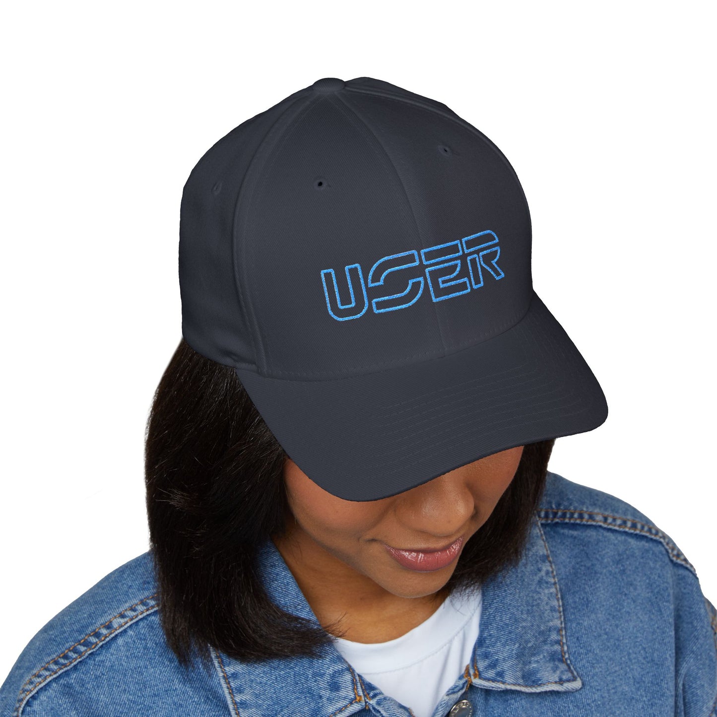 USER Embroidered Fitted Cap — Retro Tech Logo Hat