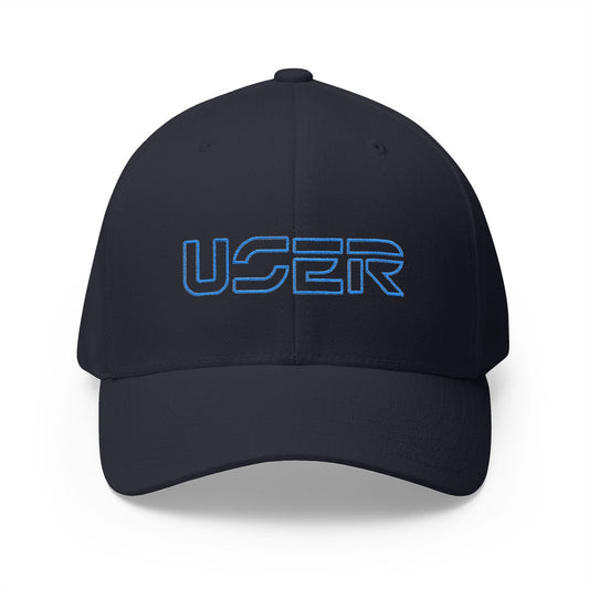 USER Embroidered Fitted Cap — Retro Tech Logo Hat