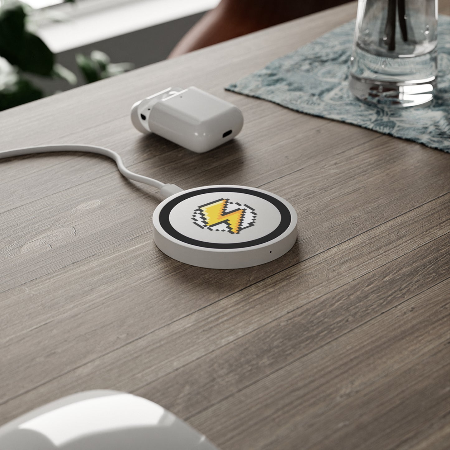Pixel Lightning Wireless Charging Pad, Gamer Charging Station, Retro Gaming Gadget, Phone Charger, Unique Tech Gift