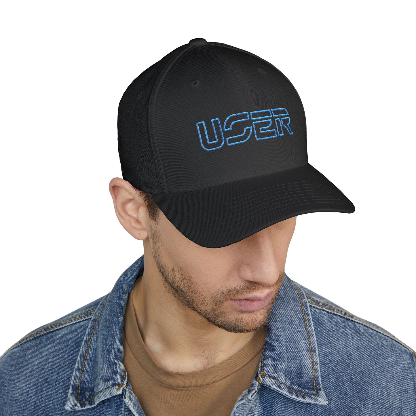 USER Embroidered Fitted Cap — Retro Tech Logo Hat