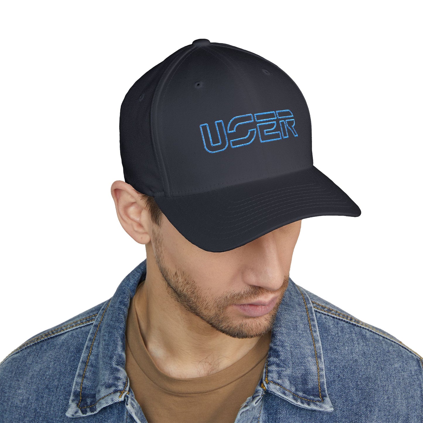 USER Embroidered Fitted Cap — Retro Tech Logo Hat