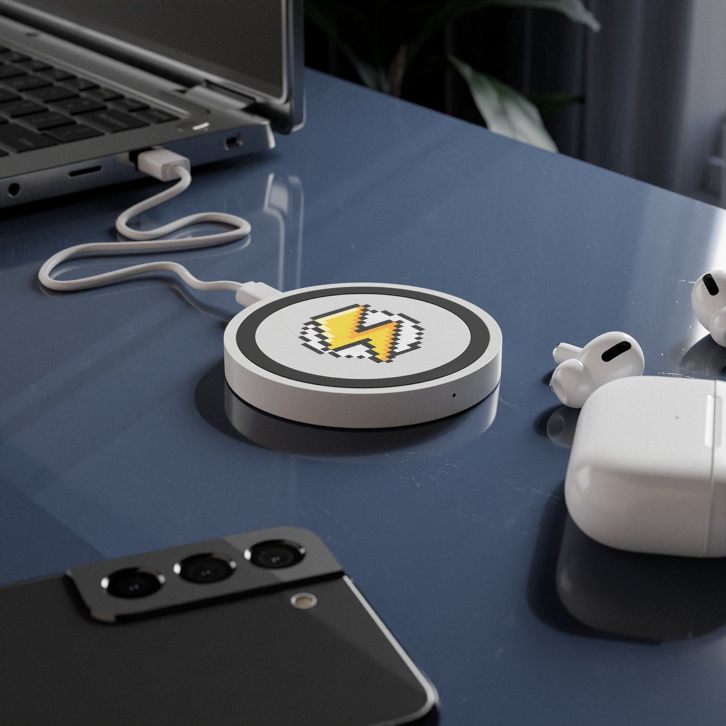 Pixel Lightning Wireless Charging Pad, Gamer Charging Station, Retro Gaming Gadget, Phone Charger, Unique Tech Gift