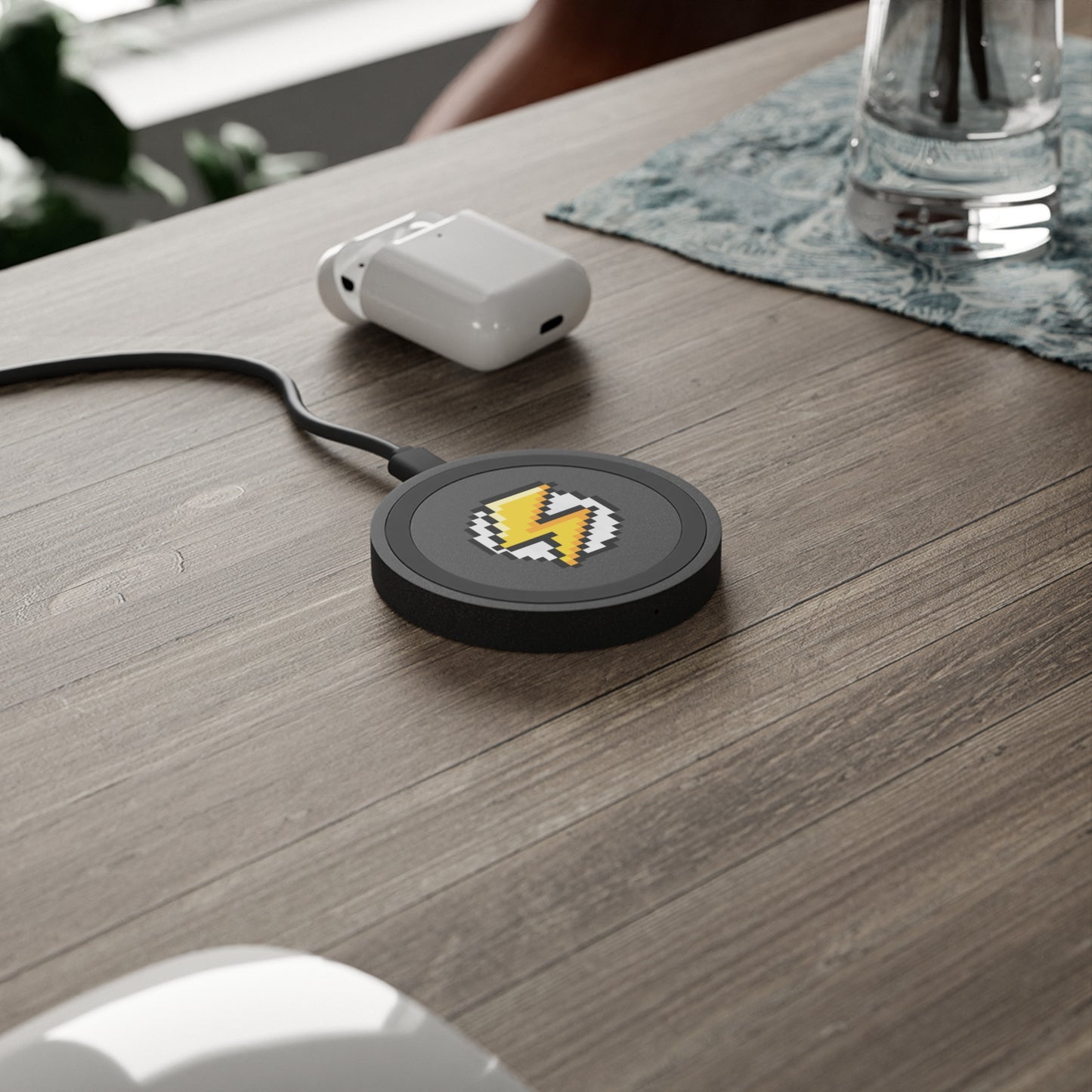 Pixel Lightning Wireless Charging Pad, Gamer Charging Station, Retro Gaming Gadget, Phone Charger, Unique Tech Gift